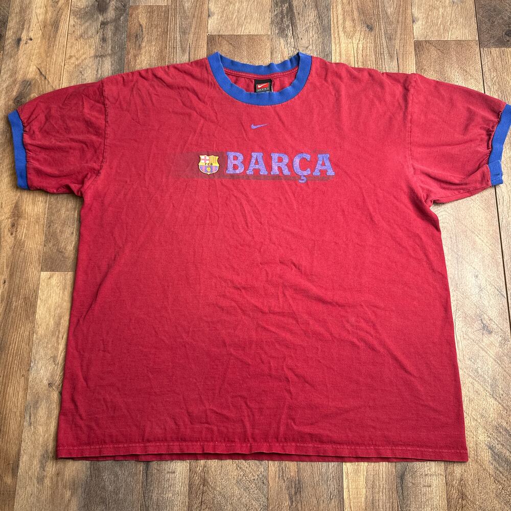 Vintage FC Barcelona Training T-Shirt Men's XL Red Nike Short Sleeve Soccer 6290